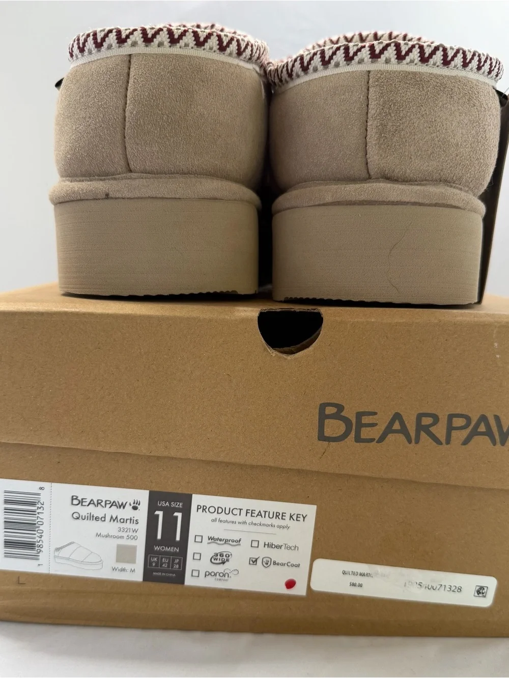 NWT BEARPAW BOOT slip on Quilted Martis Slipper Clogs Mushroom 11